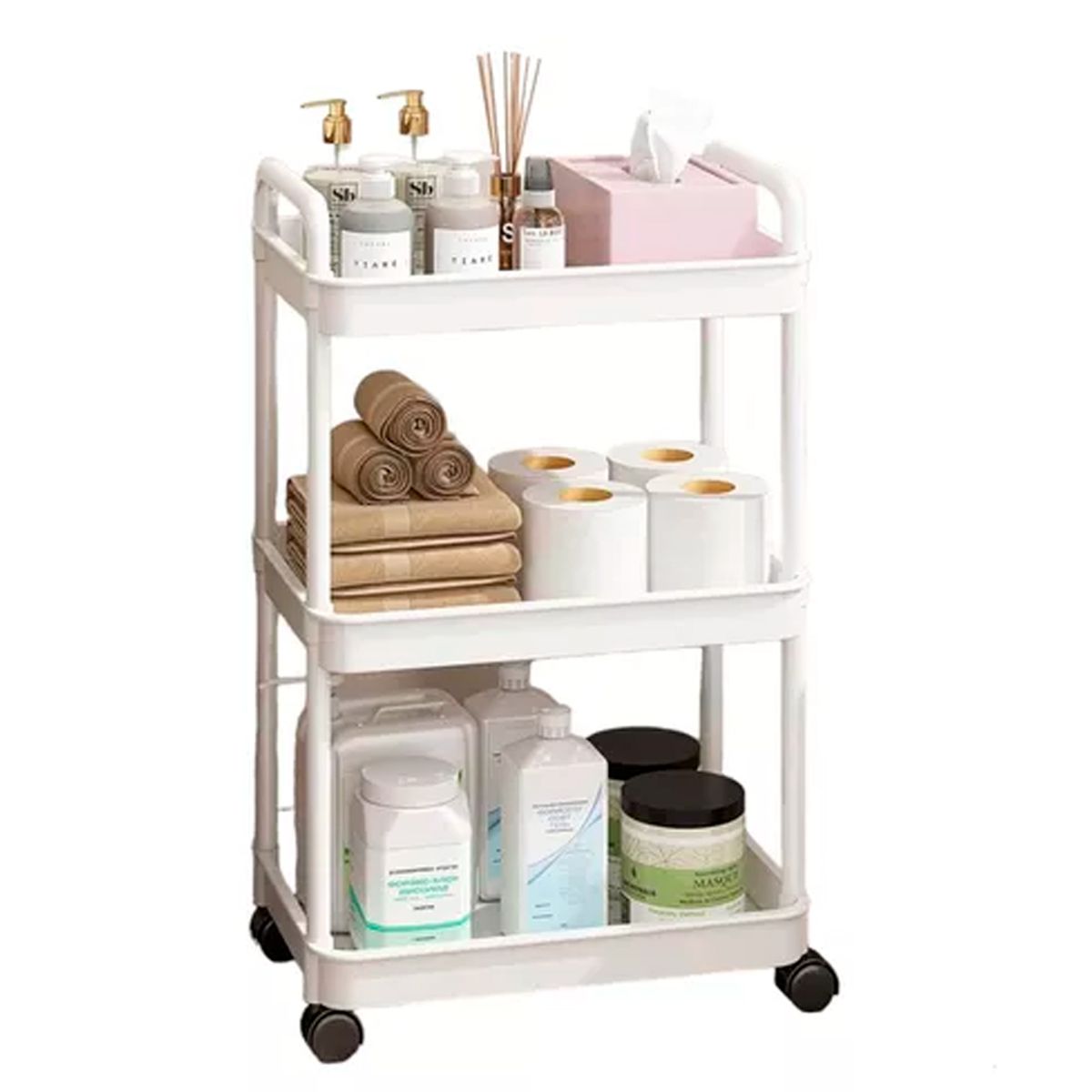 GENERICO - Carrito De Almacenamiento 3 Niveles Con Asa para Cocina o Baño.