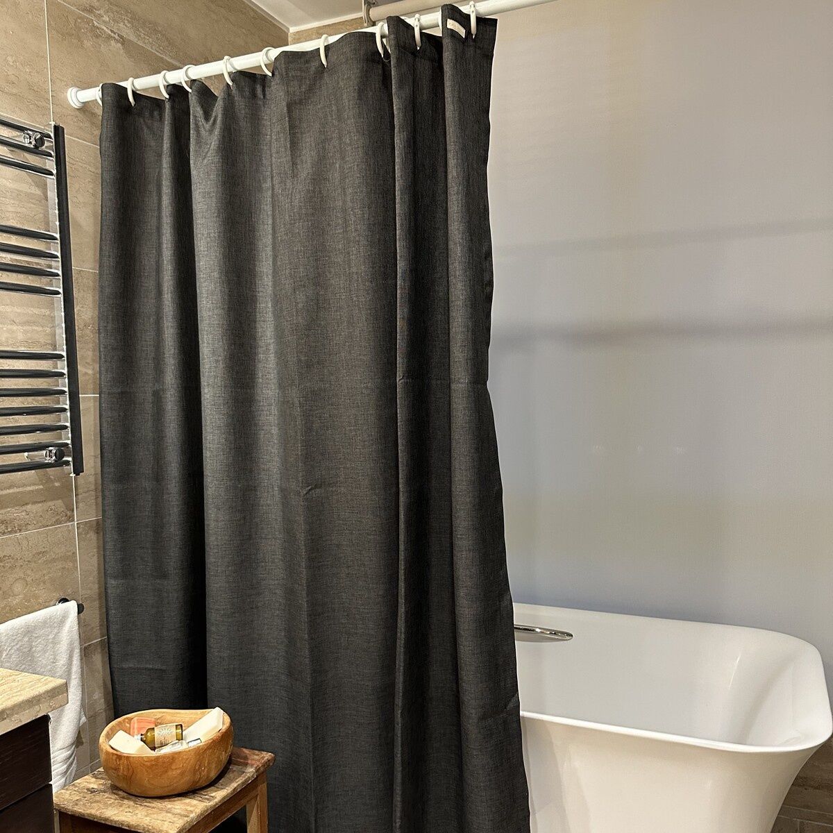 CASA CECILIA - Cortina de Baño Rústica Gris Oscuro 180x190 Casa Cecilia