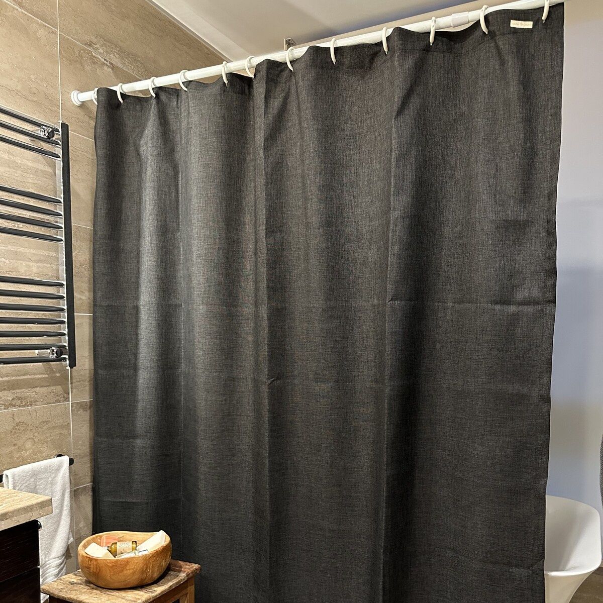 CASA CECILIA - Cortina de Baño Rústica Gris Oscuro 180x190 Casa Cecilia