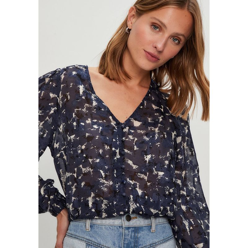 IO - Blusa Manga Larga Azul Marino Mujer Io