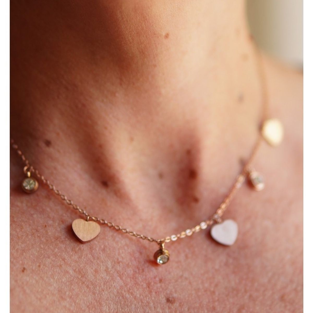 ELBAULDEJUMA - Colgante Corazon Punto De Luz Collar Chapado Oro Rosa