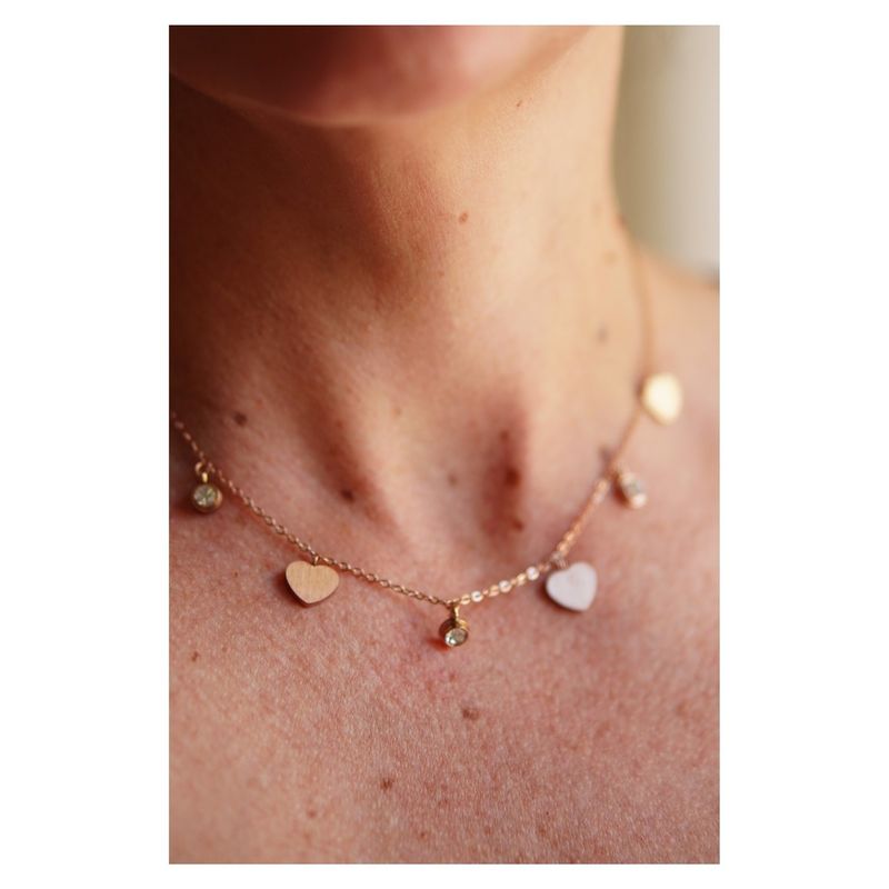 ELBAULDEJUMA - Colgante Corazon Punto De Luz Collar Chapado Oro Rosa