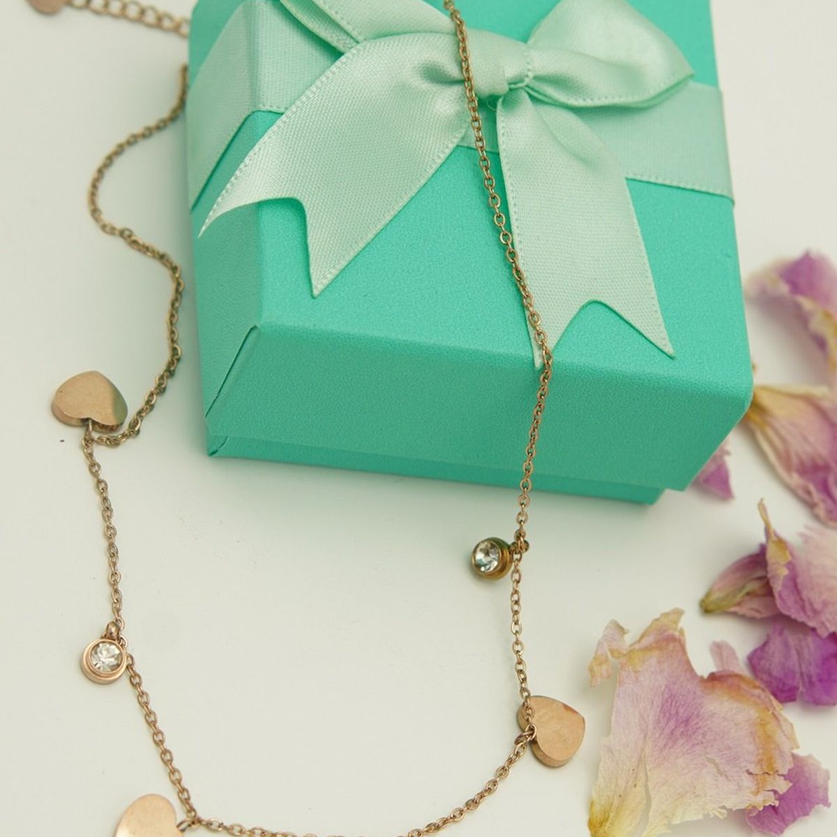 ELBAULDEJUMA - Colgante Corazon Punto De Luz Collar Chapado Oro Rosa