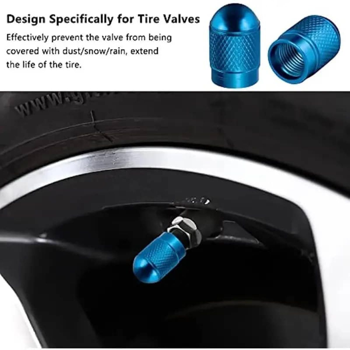 GENERICO - Set 4 Tapas de válvulas para autos Modelo Balita color azul