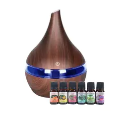 GENERICO - Pack Humidificador Marron Oscuro + 6 Esencias Aromaticas