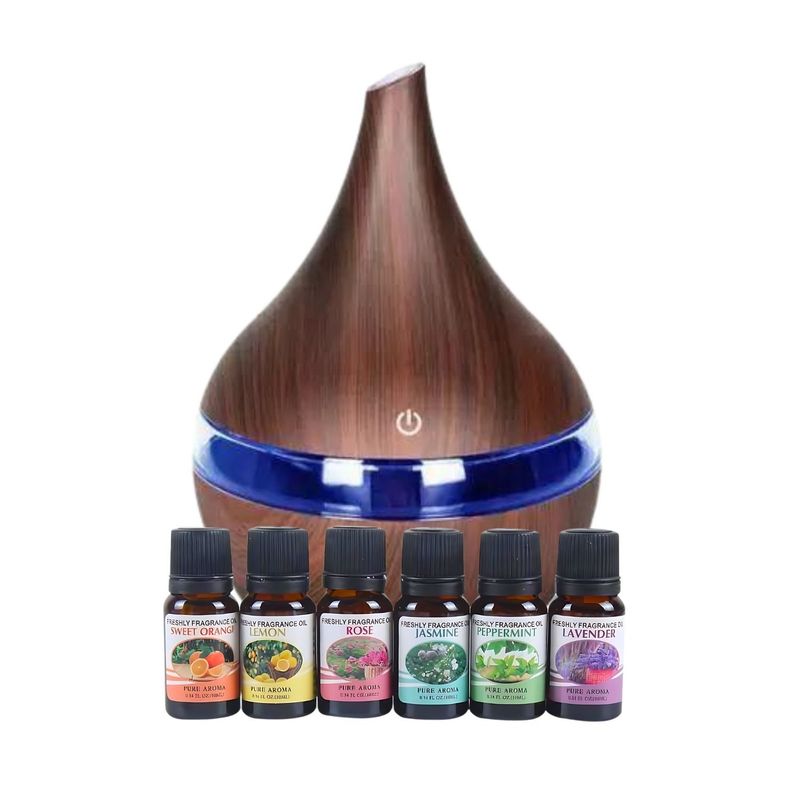 GENERICO - Pack Humidificador Marron Oscuro Mas 6 Esencias Aromáticas