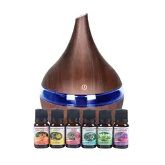 GENERICO - Pack Humidificador Marron Oscuro + 6 Esencias Aromaticas