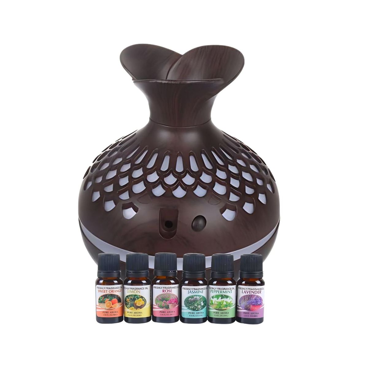 GENERICO - Pack Humidificador Forma de Flor + 6 Esencias Aromaticas
