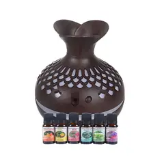 GENERICO - Pack Humidificador Forma de Flor + 6 Esencias Aromaticas