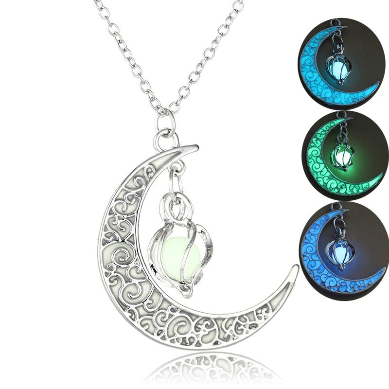 ELBAULDEJUMA - Joyería Vintage Colgante Luna Brillante Collar Cadena Larga