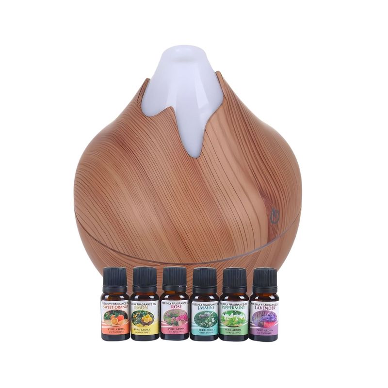 GENERICO - Pack Humidificador Forma Volcan + 6 Esencias Aromaticas
