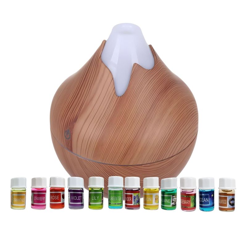 GENERICO - Pack Humidificador Forma Volcan + 12 Esencias Aromaticas