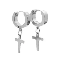 ELBAULDEJUMA - Aros Punk Largo Cruz Acero Pendientes Hombre Mujer