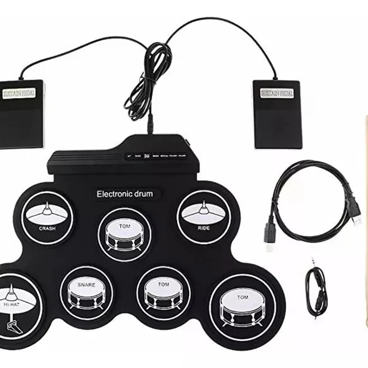 MUNDO MAGIA - Tambor Electrónico Portátil Digital 7 Pad 2 Pedales