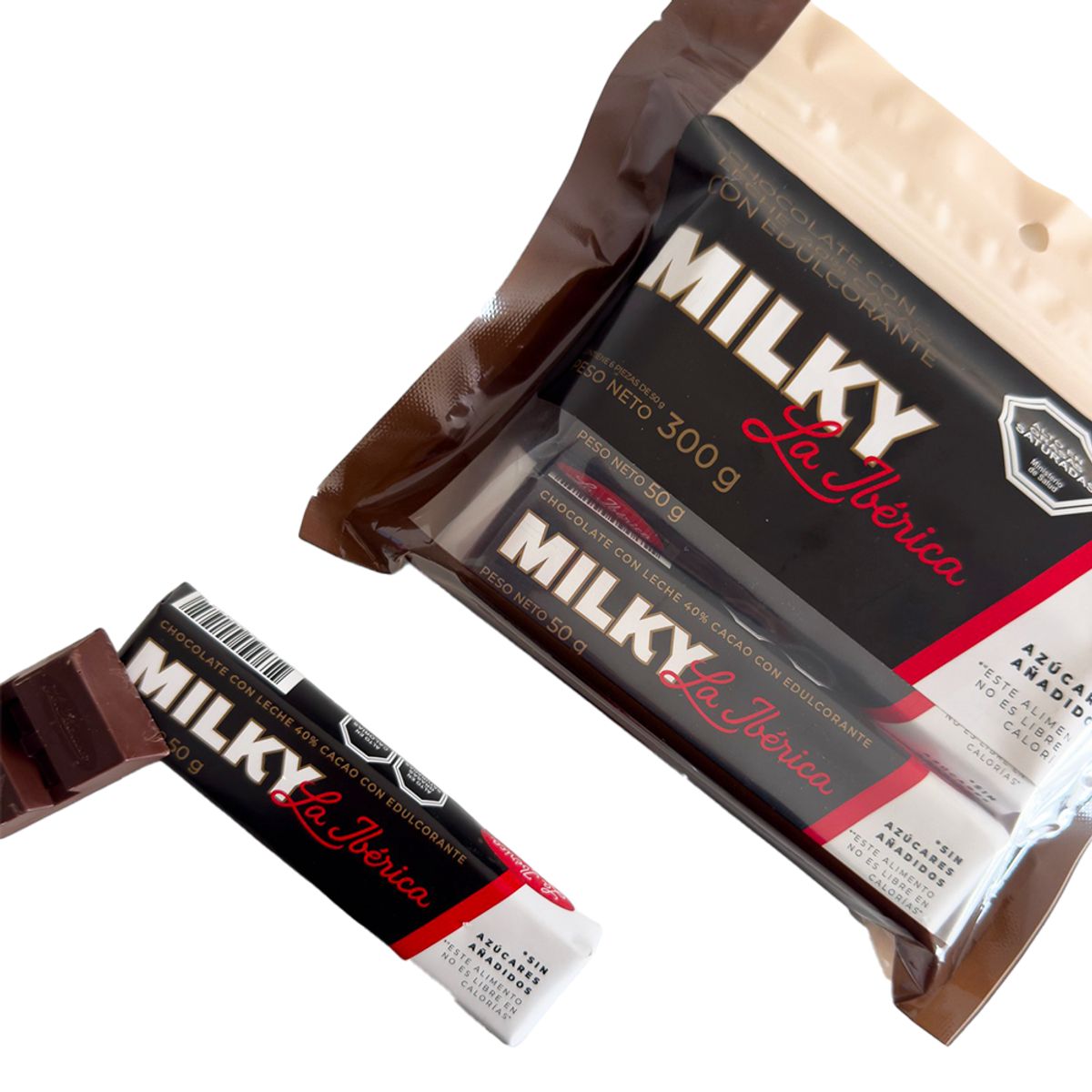 LA IBERICA - PACK X10 BARRA DE CHOCOLATE MILKY SIN AZÚCAR 20G LA IBÉRICA