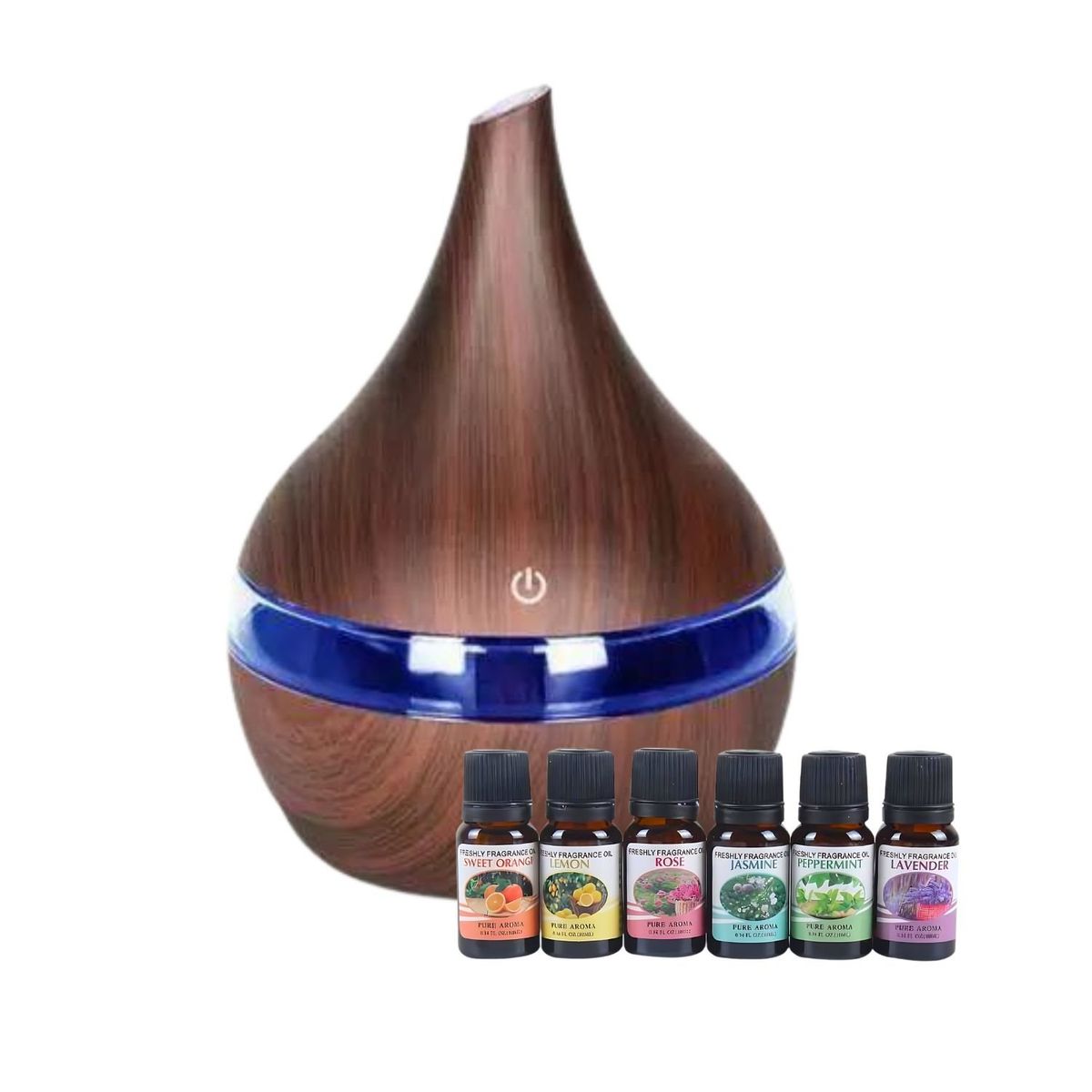 GENERICO - Pack Humidificador Marrón Oscuro Más 6 Esencias Aromáticas