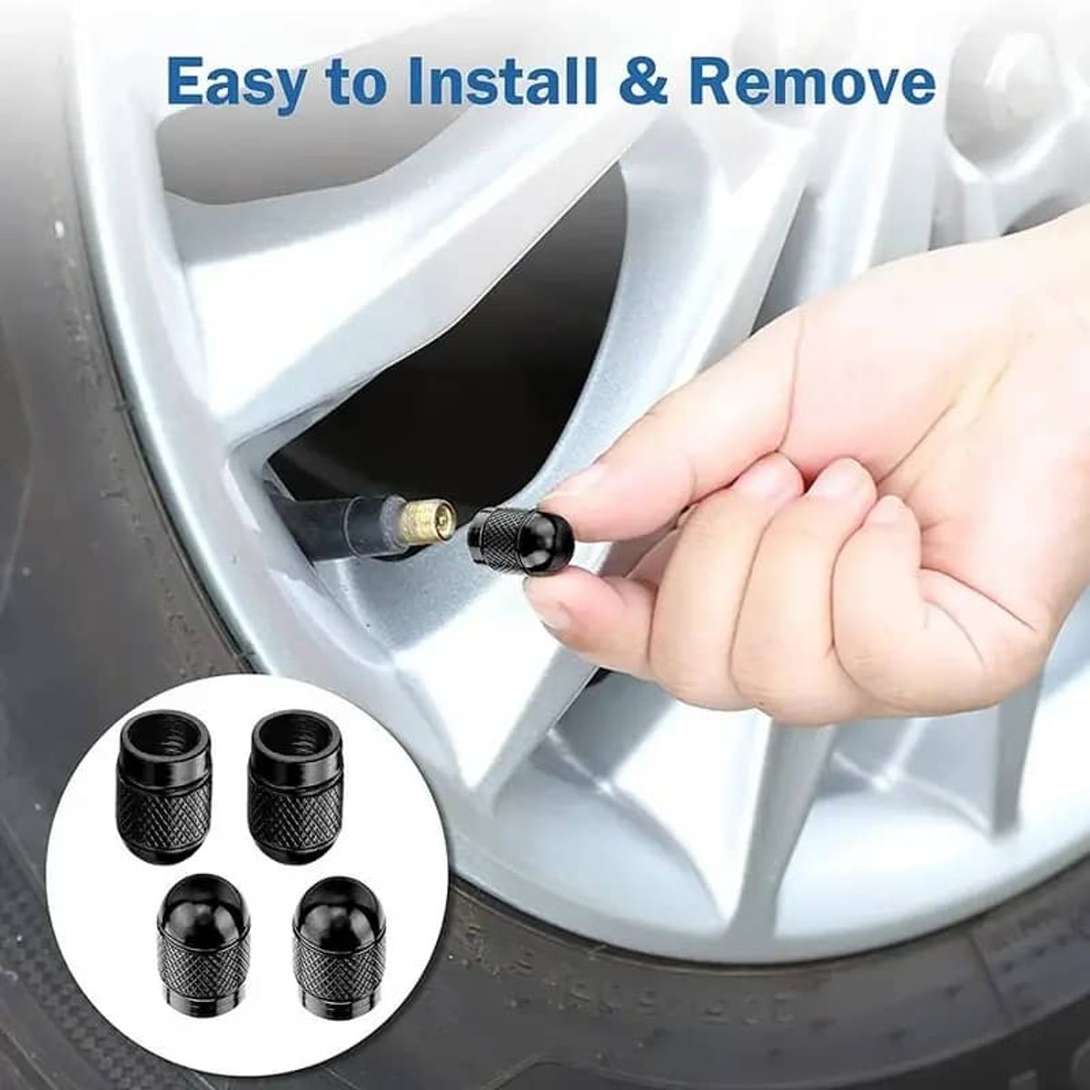 GENERICO - Set 4 Tapas válvulas autos, motos Modelo Balita negro