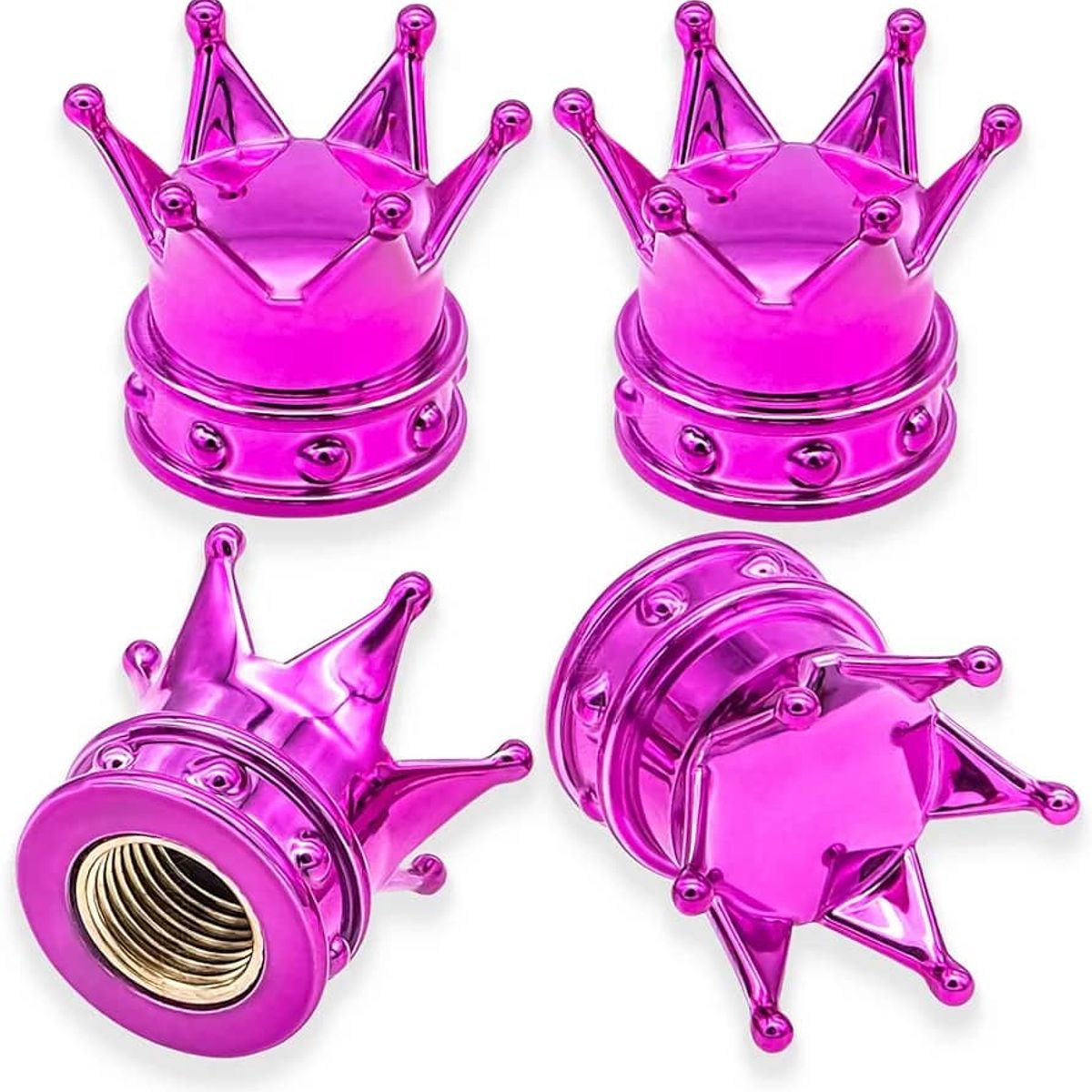 GENERICO - Set 4 Tapas de válvulas para autos motos corona color morado