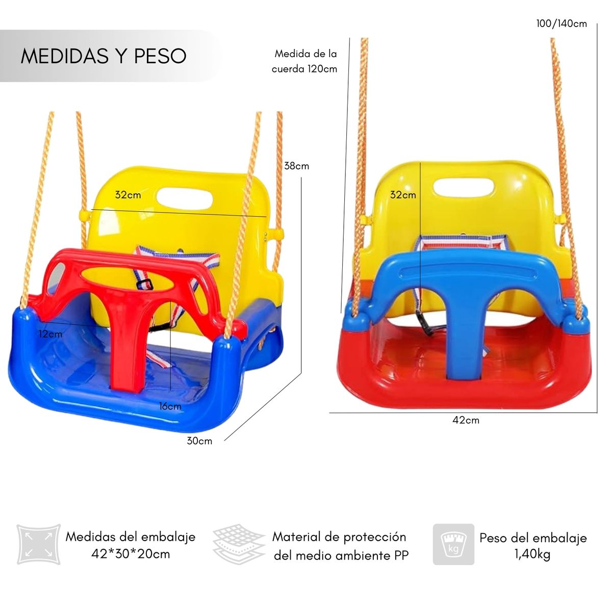 GENERICO - Columpio Silla 3 En 1 Ajustable Portátil Niños Asiento Bebé