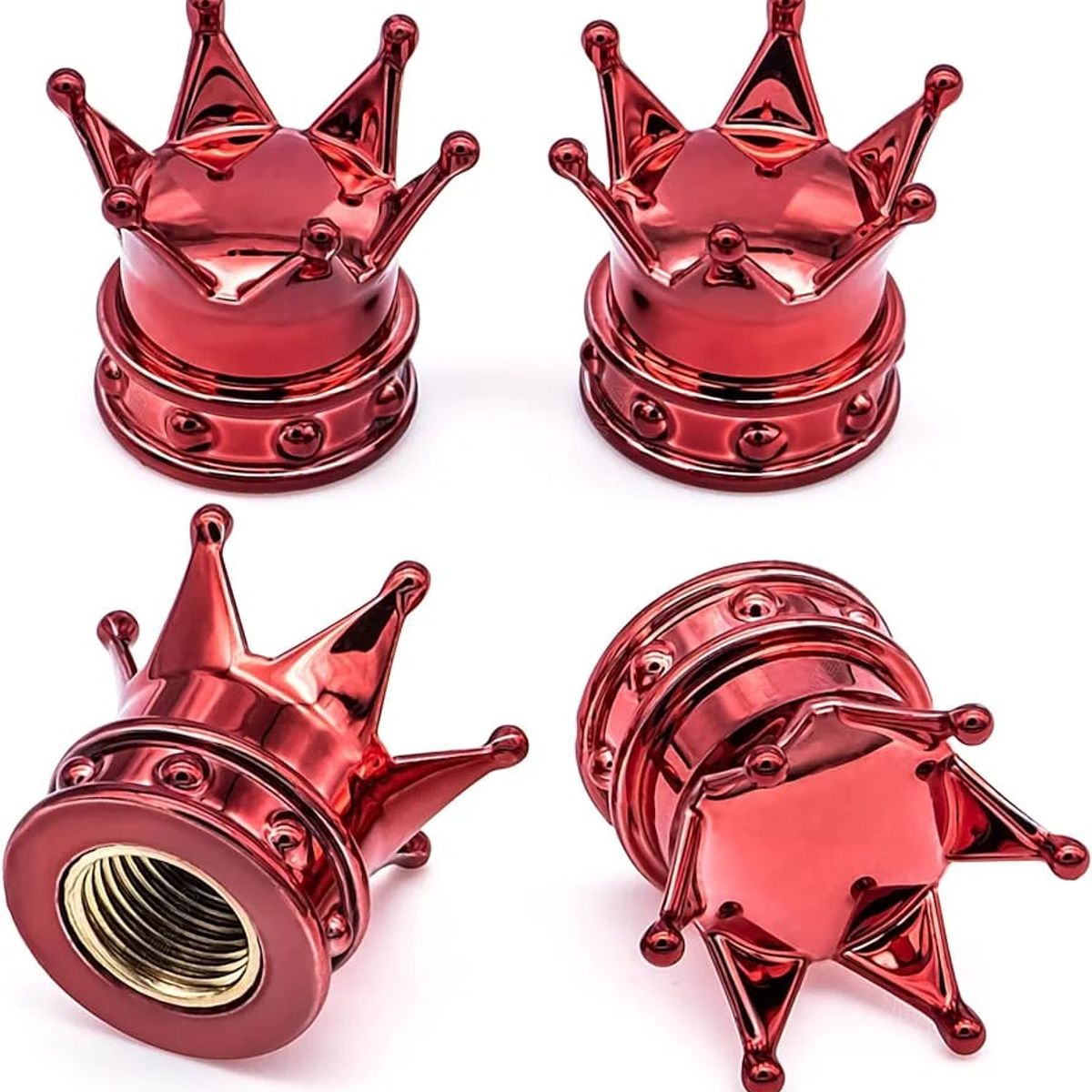 GENERICO - Set 4 Tapas de válvulas para autos motos corona color rojo