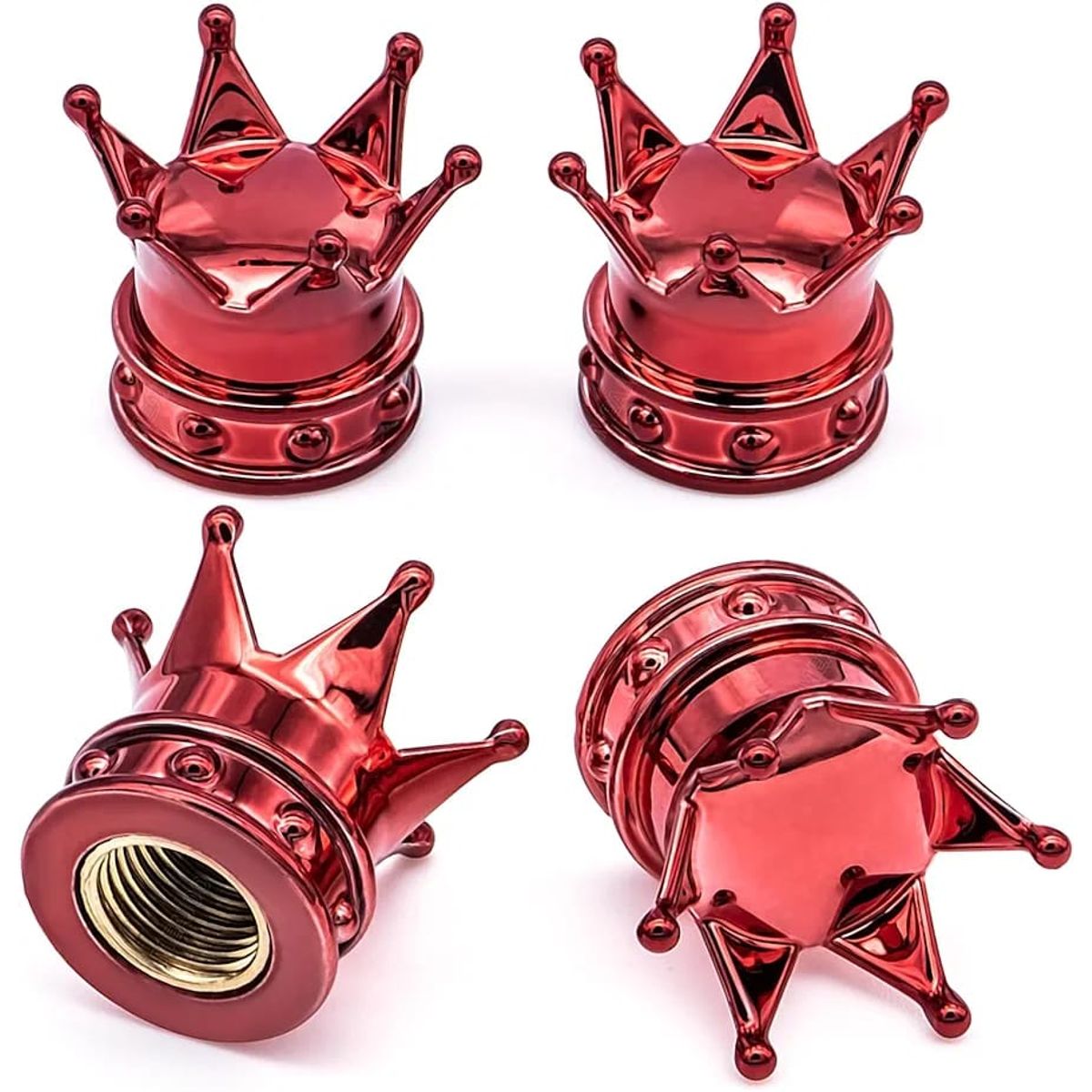GENERICO - Set 4 Tapas de válvulas para autos motos corona color rojo