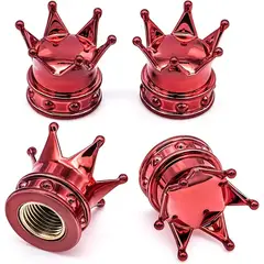 GENERICO - Set 4 Tapas de válvulas para autos motos corona color rojo