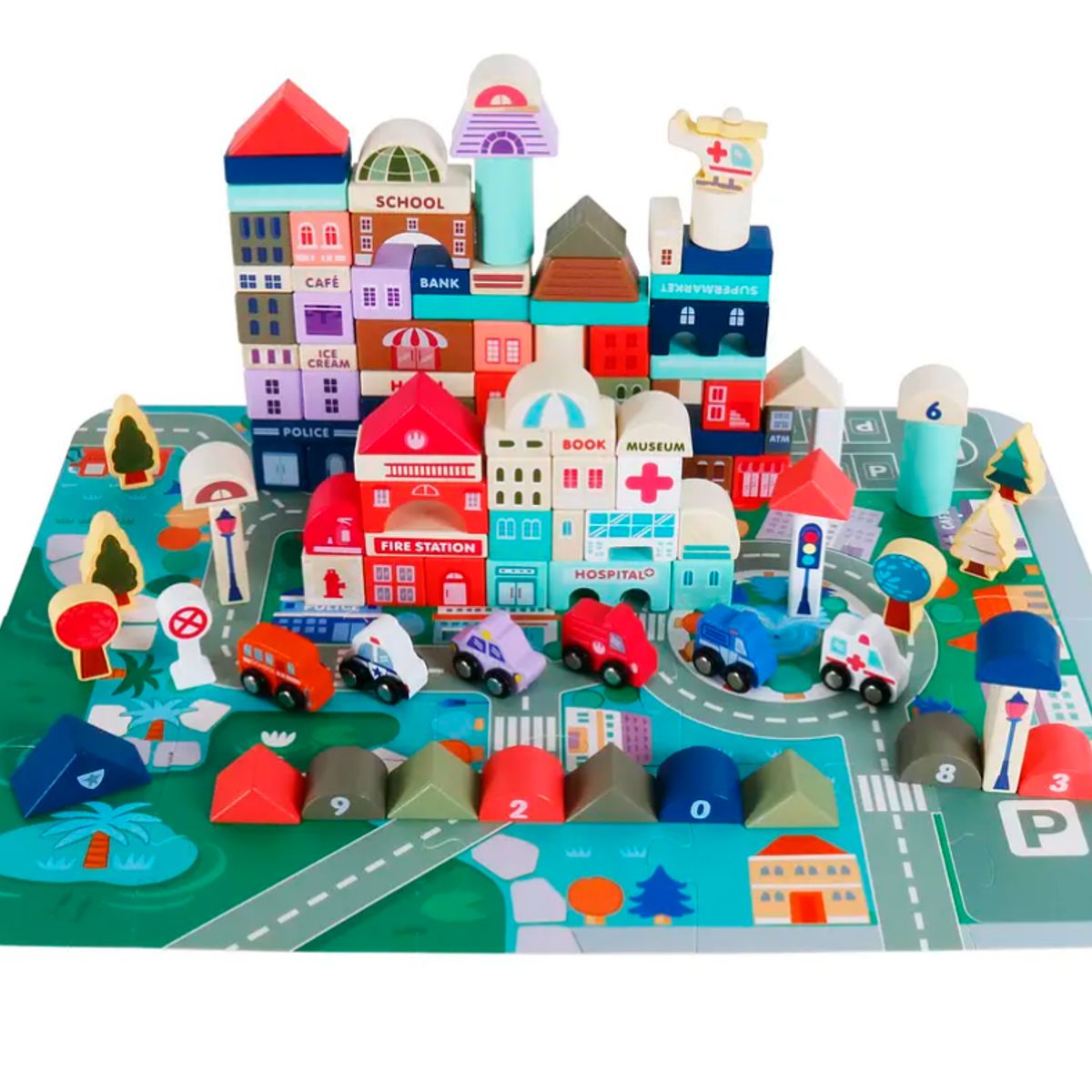 KIDSCOOL - Juego Didactico De Madera City 115 Pcs