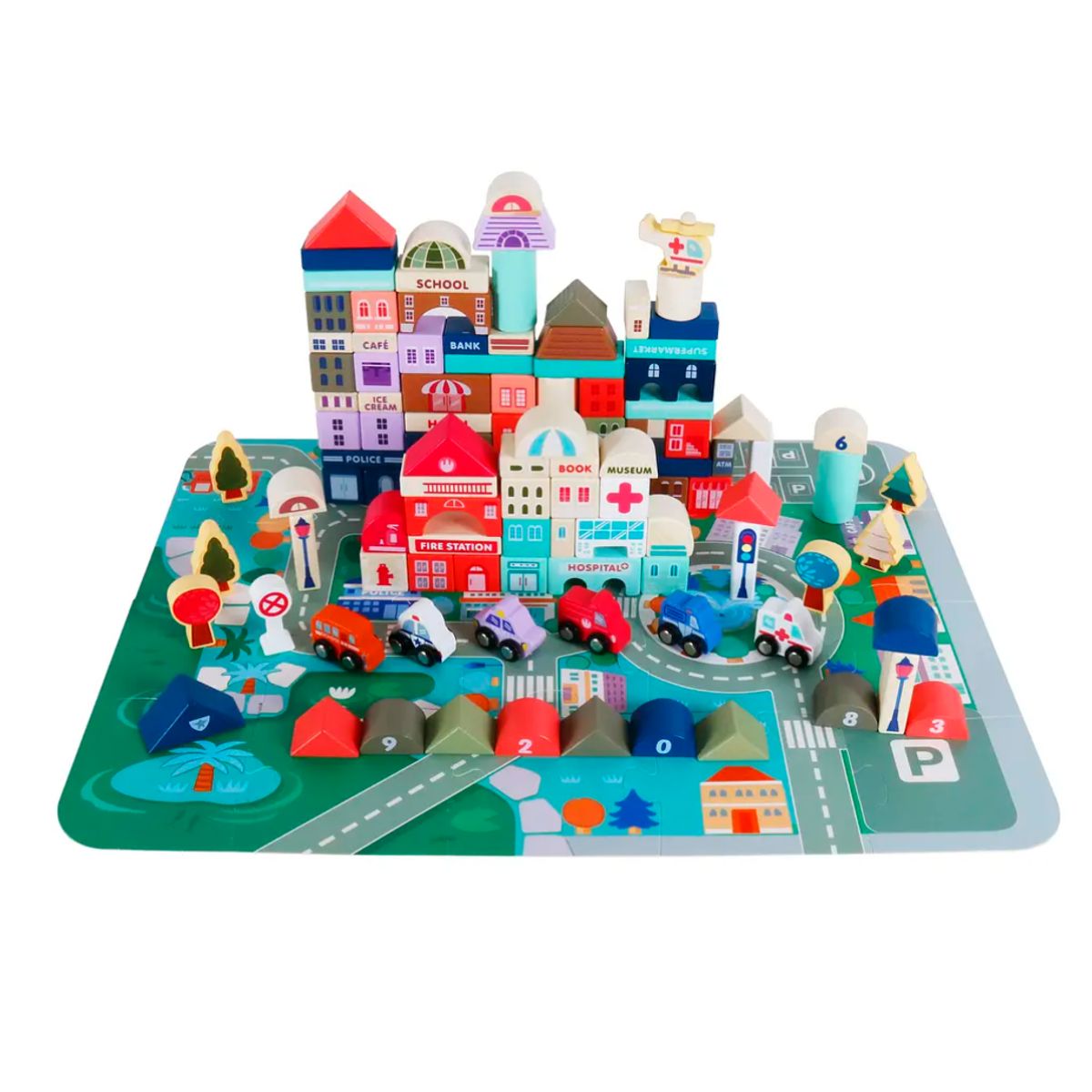 KIDSCOOL - Juego Didactico De Madera City 115 Pcs