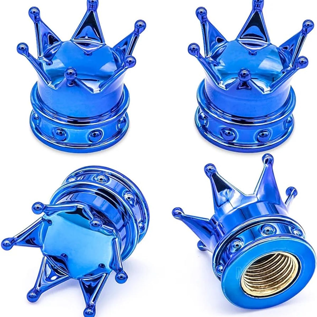 GENERICO - Set 4 Tapas de válvulas para autos motos corona color azul
