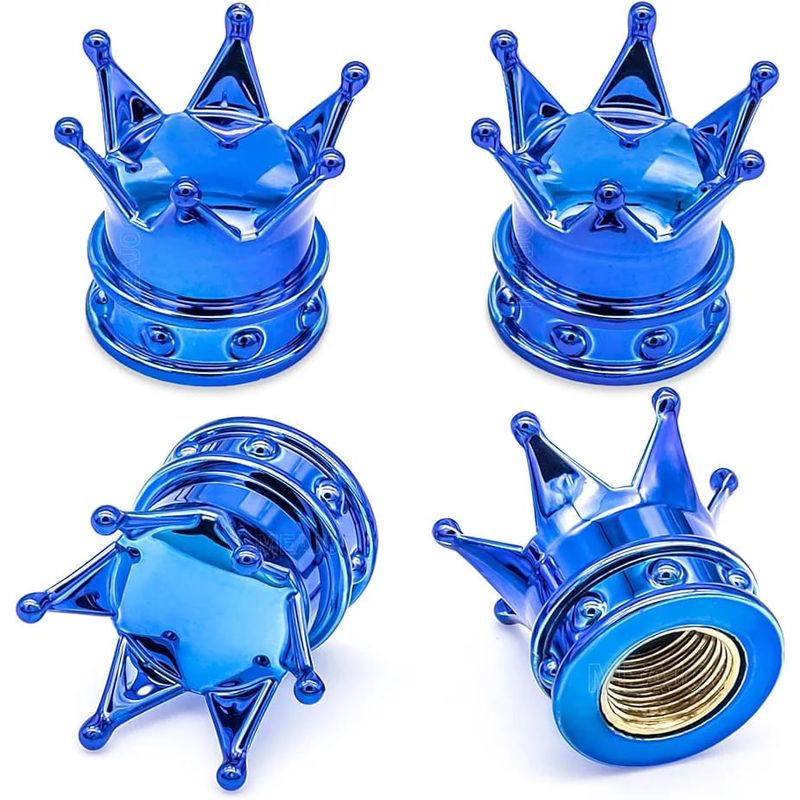 GENERICO - Set 4 Tapas de válvulas para autos motos corona color azul