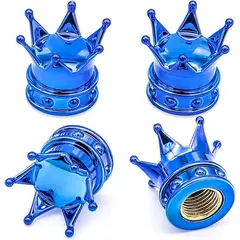 GENERICO - Set 4 Tapas de válvulas para autos motos corona color azul
