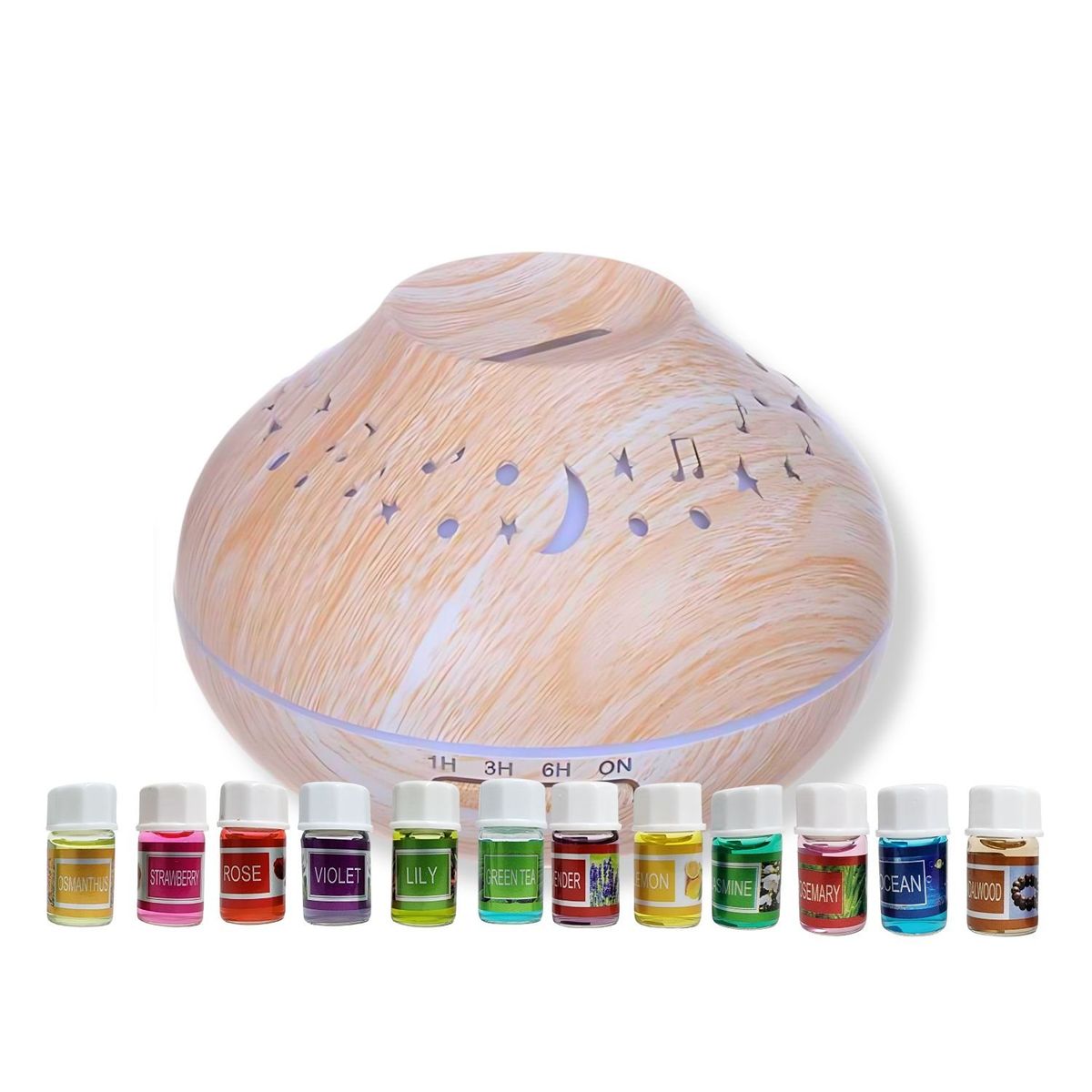 GENERICO - Pack Humidificador Luna y Estrella + 12 Esencias Aromaticas