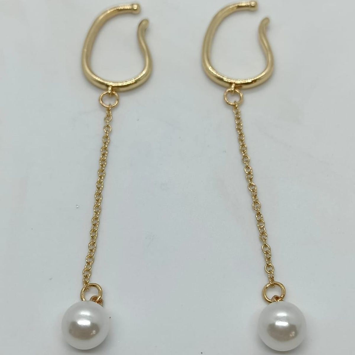 ELBAULDEJUMA - Aros perla colgante earcuff sin perforaciones enchapado en oro 14k