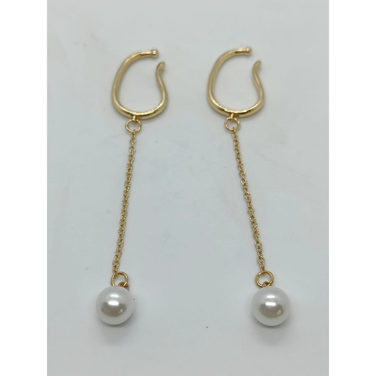 ELBAULDEJUMA - Aros perla colgante earcuff sin perforaciones enchapado en oro 14k