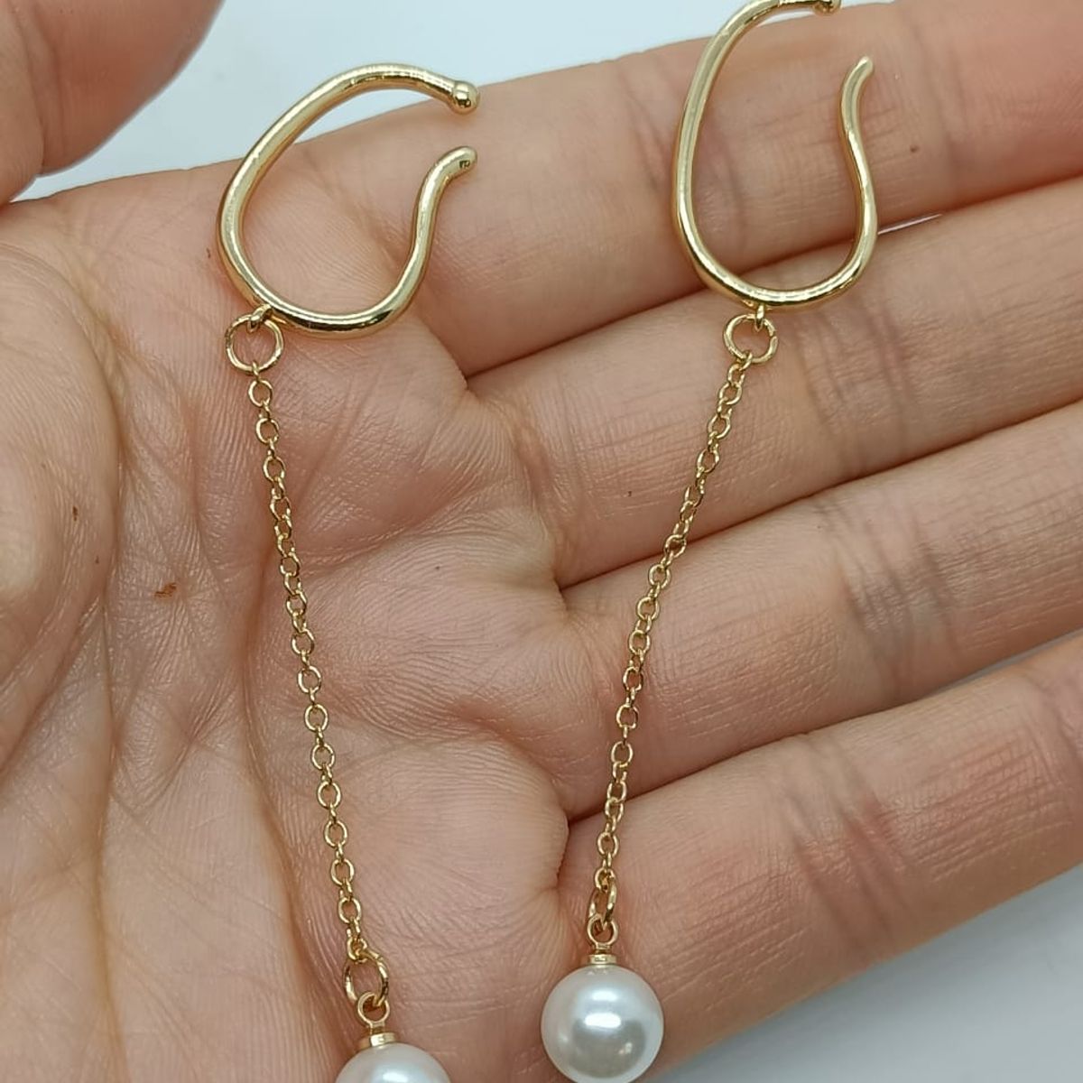 ELBAULDEJUMA - Aros perla colgante earcuff sin perforaciones enchapado en oro 14k