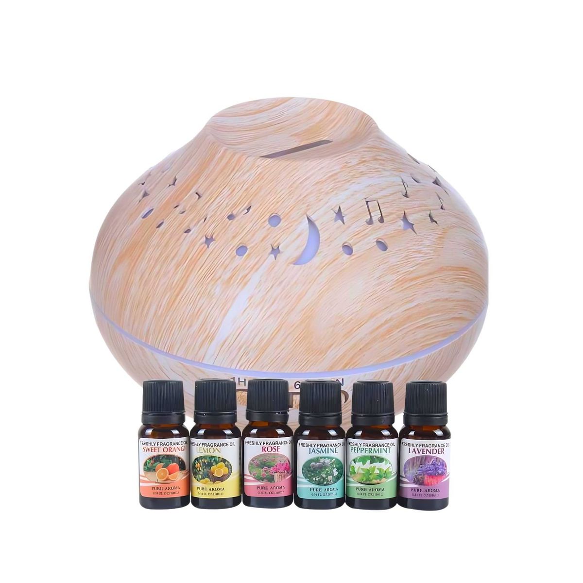 GENERICO - Pack Humidificador Luna y Estrella Más 6 Esencias Aromáticas