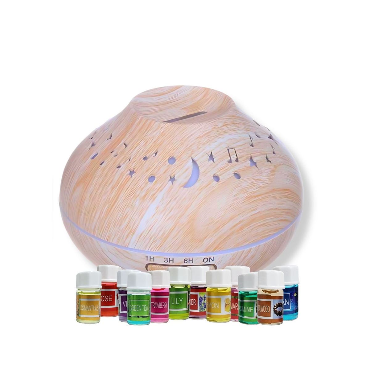 GENERICO - Pack Humidificador Luna y Estrella Más 12 Esencias Aromáticas