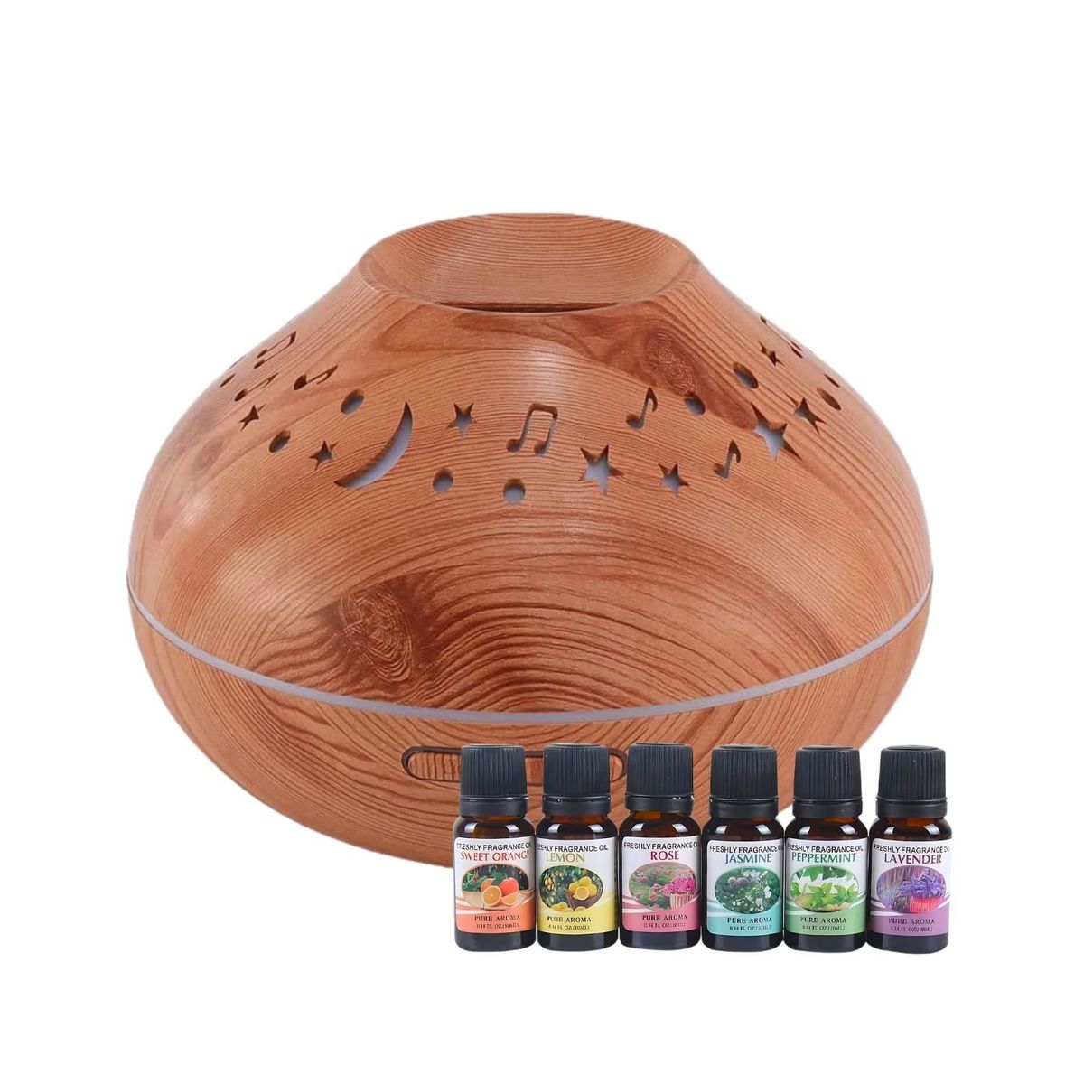 GENERICO - Pack Humidificador Cafe Luna y Estrella Más 6 Esencias Aromáticas