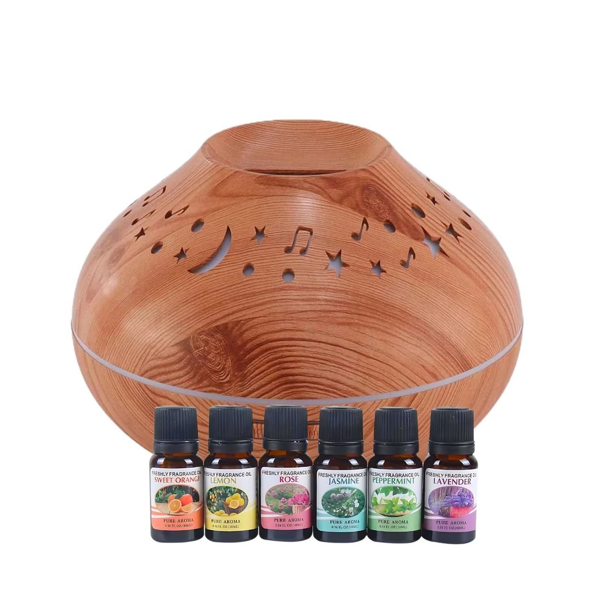 GENERICO - Pack Humidificador Cafe Luna y Estrella Más 6 Esencias Aromáticas