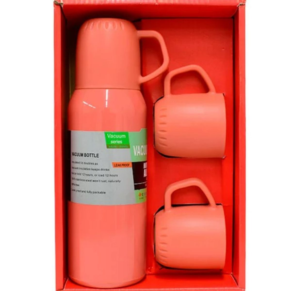 GENERICO - SET TERMO DE ACERO INOXIDABLE 500ML + 3 TAZAS - NARANJA