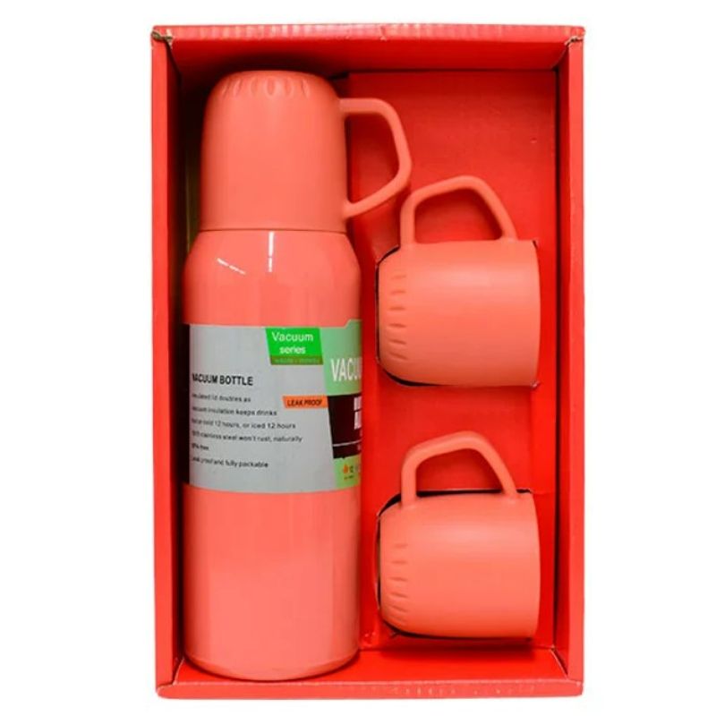 GENERICO - SET TERMO DE ACERO INOXIDABLE 500ML + 3 TAZAS - NARANJA