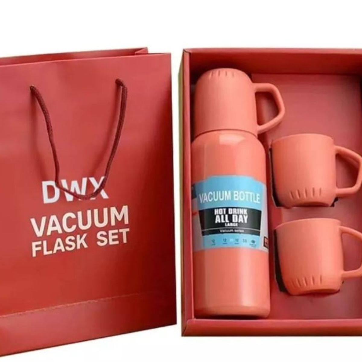 GENERICO - SET TERMO DE ACERO INOXIDABLE 500ML + 3 TAZAS - NARANJA