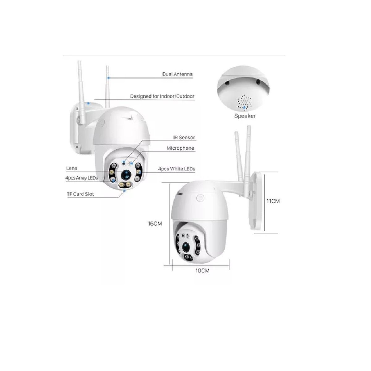 ANGELES DEL HOGAR - Cámara Ip Wifi Inteligente Exterior Alarma Hd 1080p Zoom blanco