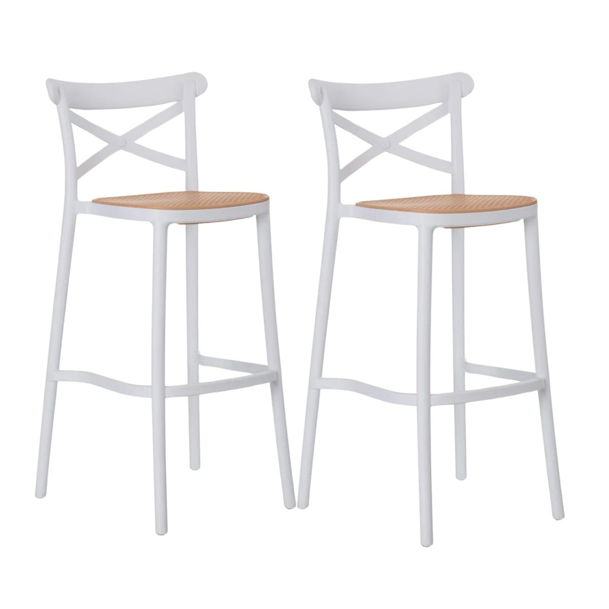 PANDALINO - Pack 2 Taburetes Bar Valentino Blanco 65 cm - Apilable- Exterior