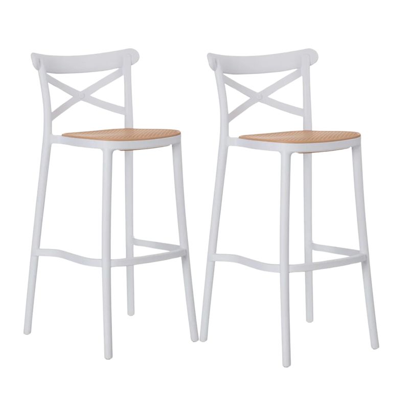 PANDALINO - Pack 2 Taburetes Bar Valentino Blanco 65 cm - Apilable- Exterior