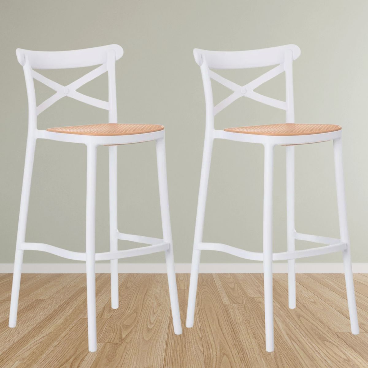 PANDALINO - Pack 2 Taburetes Bar Valentino Blanco 65 cm - Apilable- Exterior