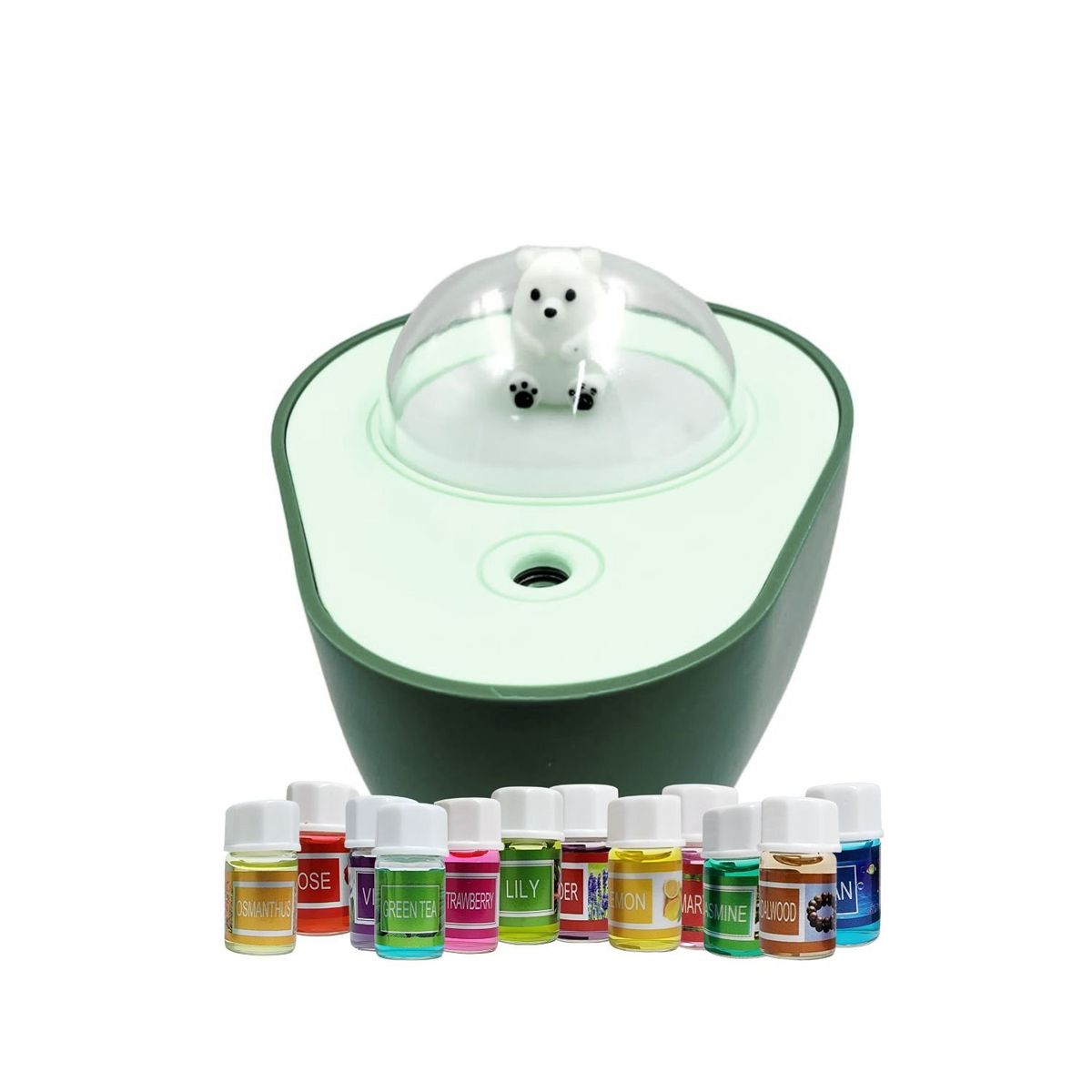 GENERICO - Pack Humidificador Forma de Palta más 12 Esencias Aromáticas