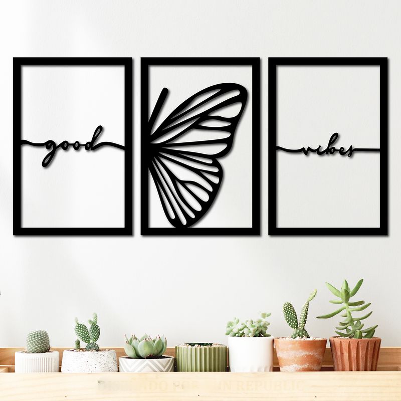 ELAB PROPIA - Set 3 Cuadros Good Vibes 40x27 c.u. - Madera Fun Republic