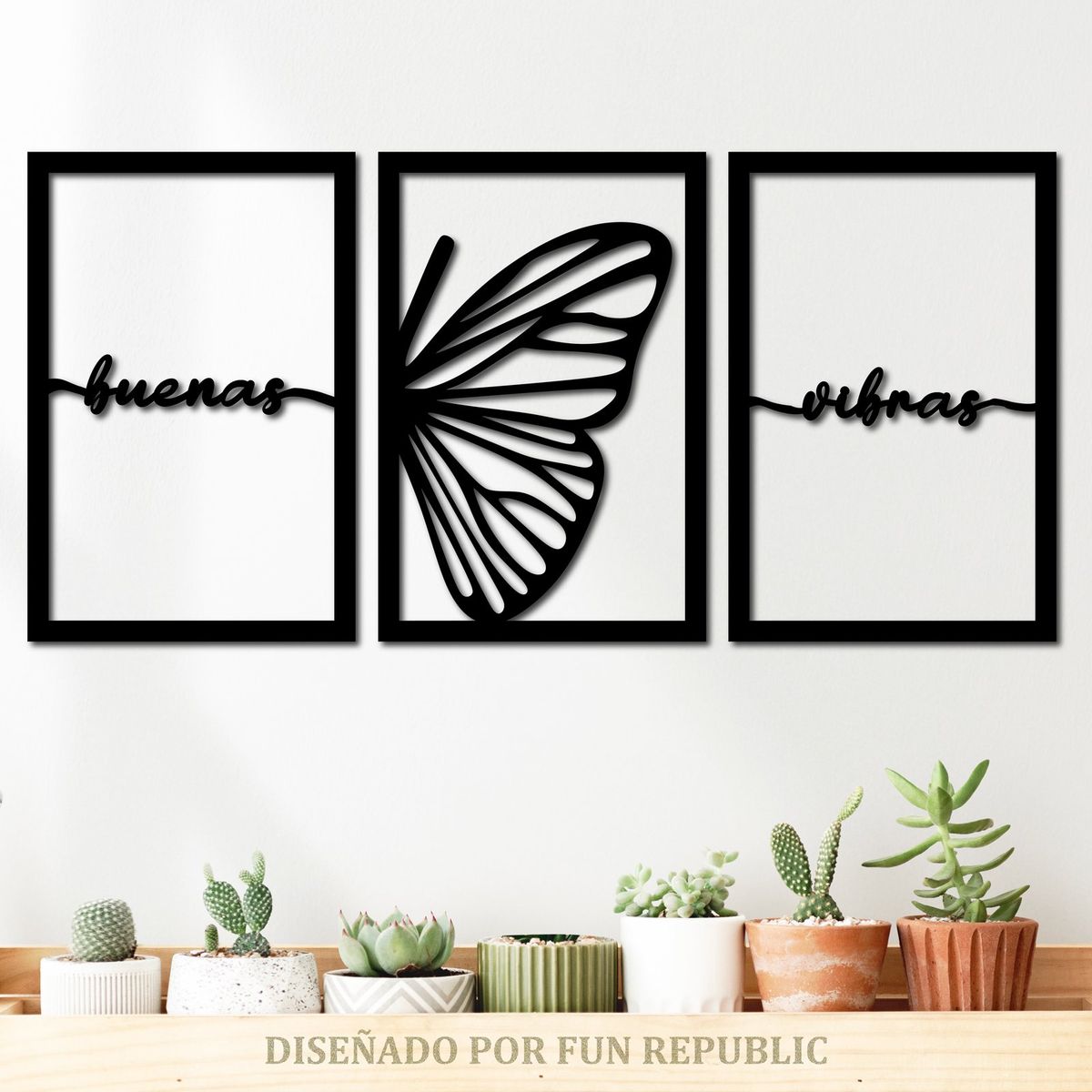 ELAB PROPIA - Set 3 Cuadros Buenas Vibras 40x27 c.u. - Madera Fun Republic
