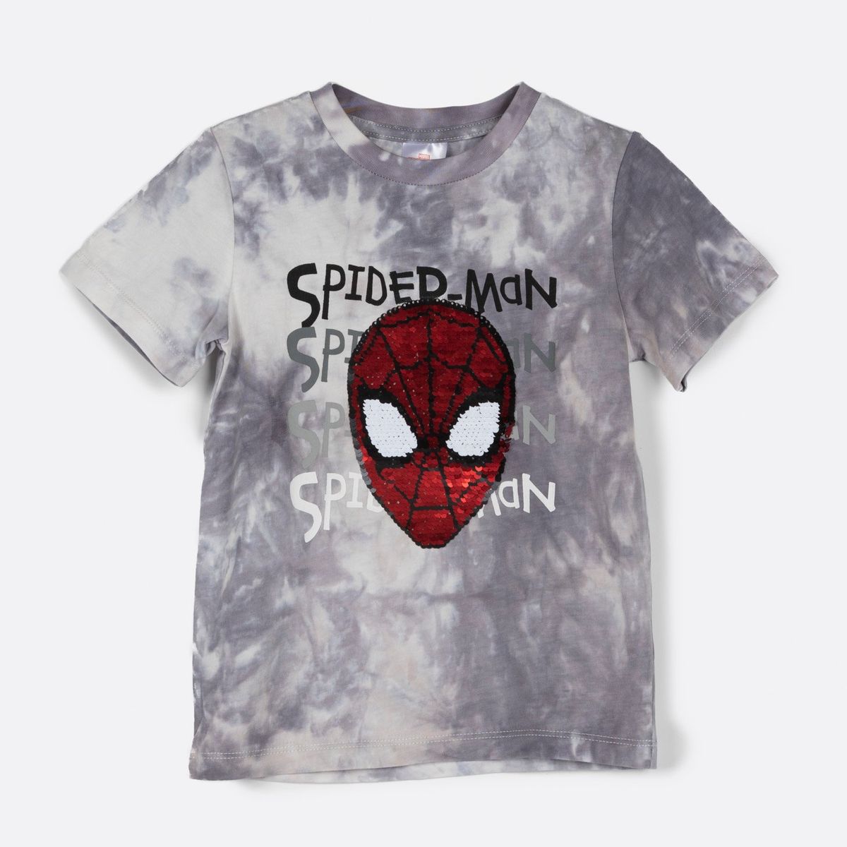 MARVEL - Polera Manga Corta Niño Tie Dye Spiderman Gris Marvel